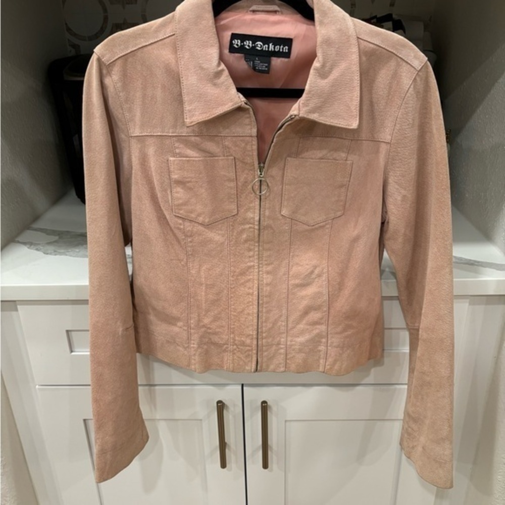 Vintage Genuine Leather light pink Suede Moto Jacket BB DAKOTA Size S y2k